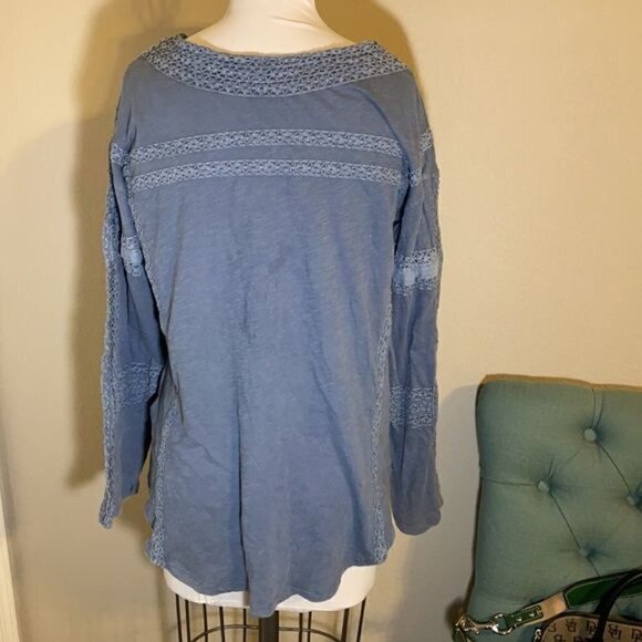 New Free People Crochet Long Sleeve Top in Blue Western Boho Size XS - Picture 7 of 11